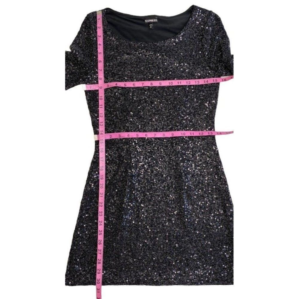 Express Black Sequin Long Sleeve Fit & Flare Mini‎ Dress Sz XS - Picture 6 of 8